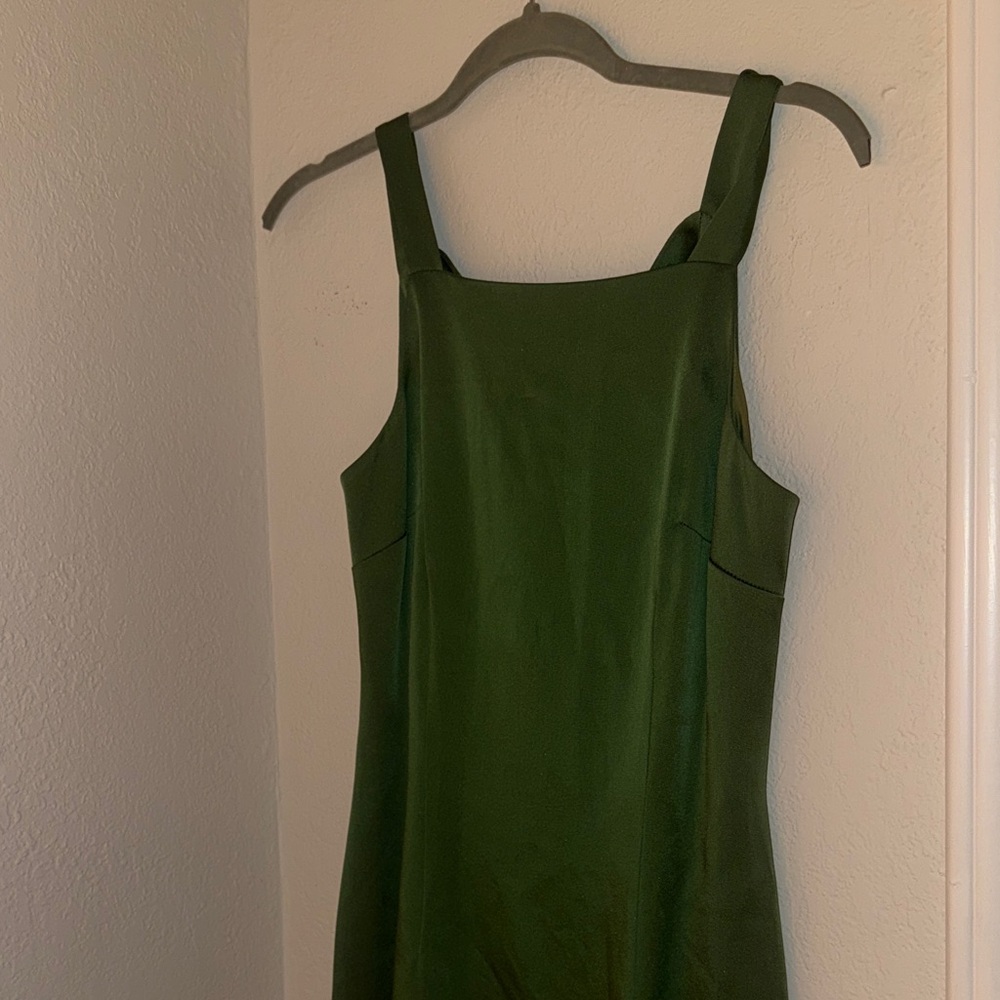 Nicole Miller Olive Green Midi Dress with Square Neck